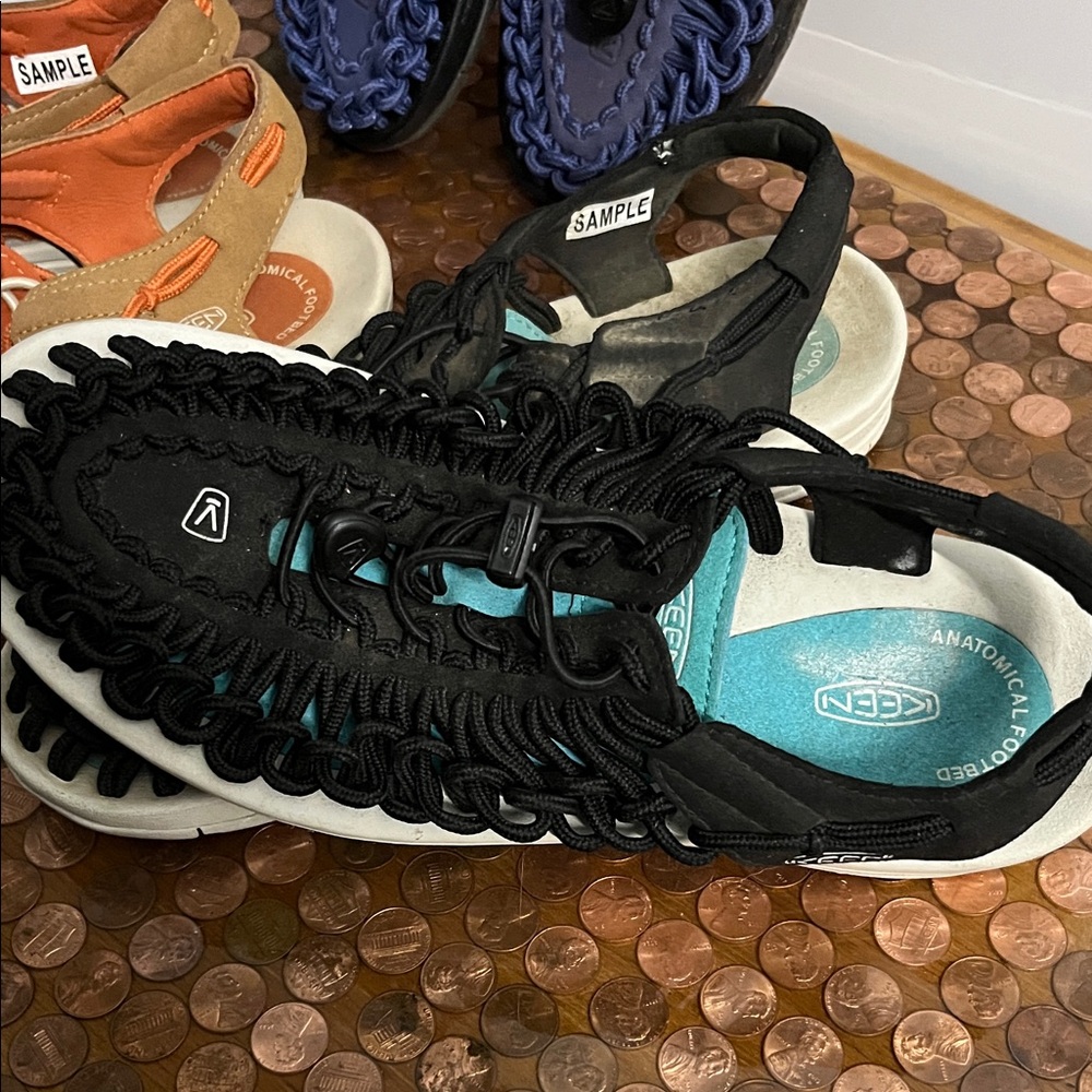 Keen Black and White Sandals with Teal Accents